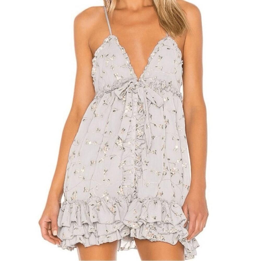 NWOT Majorelle Penny Mini Dress Dusty Purple Floral Ruffle Tie Front XXS